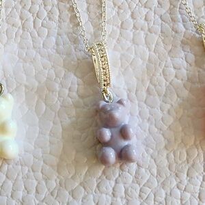 Gummy Bear Resin & 18K White Gold Charm Necklace in Lavender